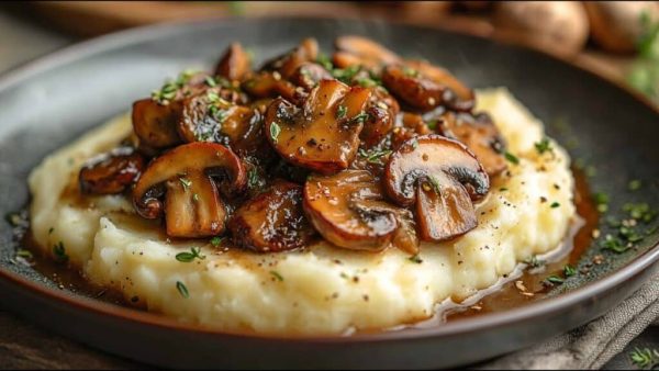 Vegan μανιτάρι ragout με πατάτα πουρέ